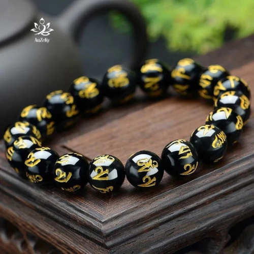 กำไลหินออบซิเดียนสลักคาถา